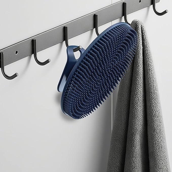 INNERNEED 2 Pieces African Net Sponge Exfoliating Shower Mesh Bath Washcloth Case, with 1 Silicone Body Scrubber Brush (Darkblue)