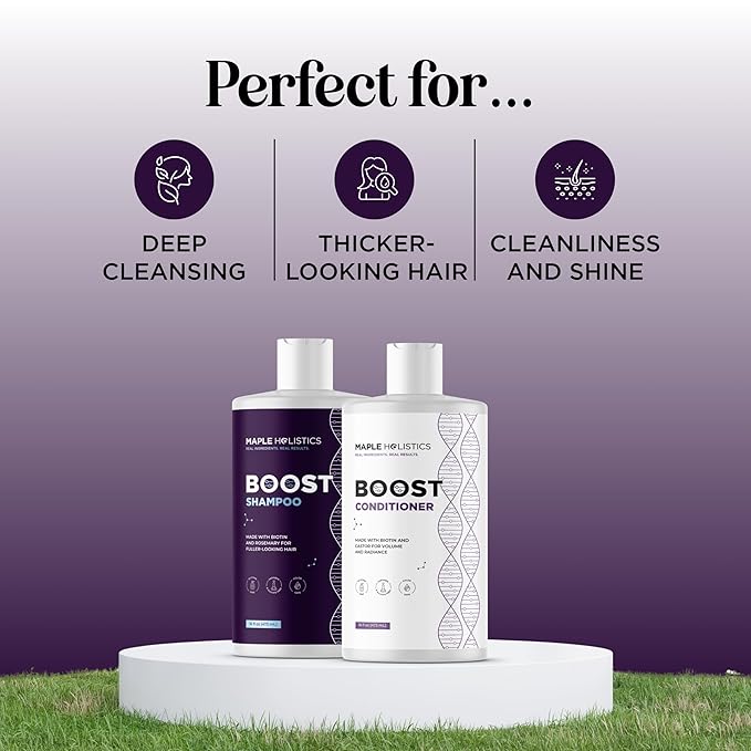 Advanced Biotin Shampoo and Conditioner Set - Sulfate and Paraben Free Shampoo and Conditioner for Thinning Hair with Rice Water Black Castor Caffeine Collagen and Rosemary Essential Oil (16 Fl Oz)