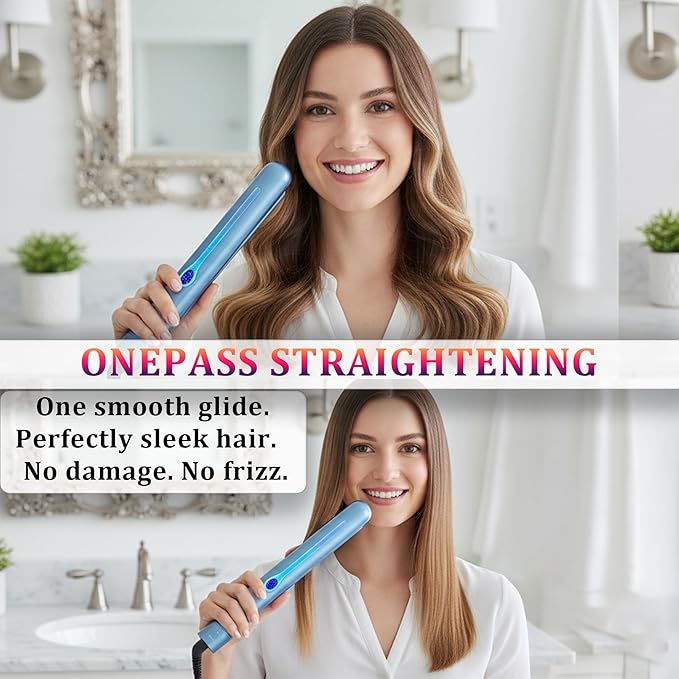 NITION Nano Titanium Hair Straightener 1 inch 3D Floating Heating Plate Smooth Straightening Flat Iron for All Hair Type. MCH 10s Fast Hating Up. Travel Pouch Bag. Dual Voltage. Luxury Gift Box