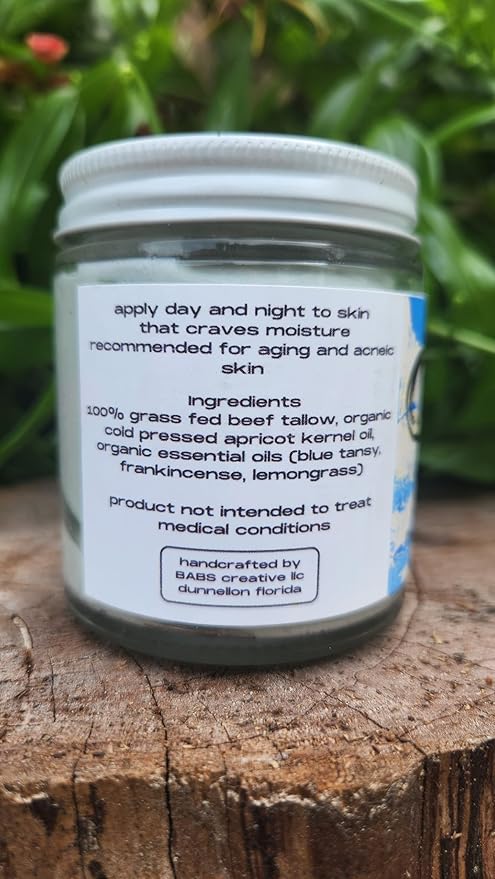 Blue Zen Whipped Tallow Face and Body Lotion w/Blue Tansy Essential Oil Lemongrass Frankinsense *Grass Fed Tallow *Organic Essential Oils *Apricot Kernel Oil *All Natural