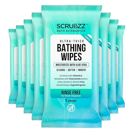Extra Large Bath Wipes for Adults No Rinse - 80 Disposable Body Cleansing Cloths for Men, Women & Elderly - Great for Gym, Camping, Post Surgery