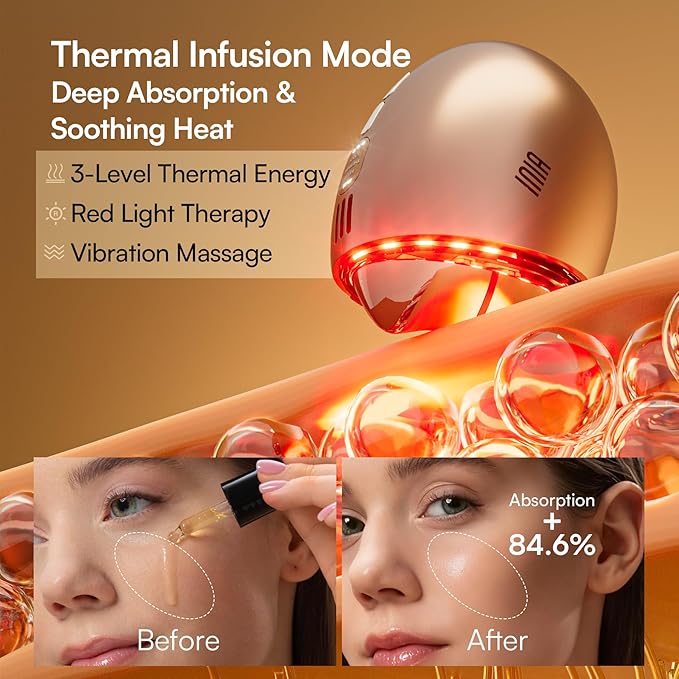 INIA 7-in-1 Red Light Therapy for Face and Neck Gua Sha Facial Massager Tool Device with Thermal and Cryo Mode for Puffiness & Firming Skincare Tool