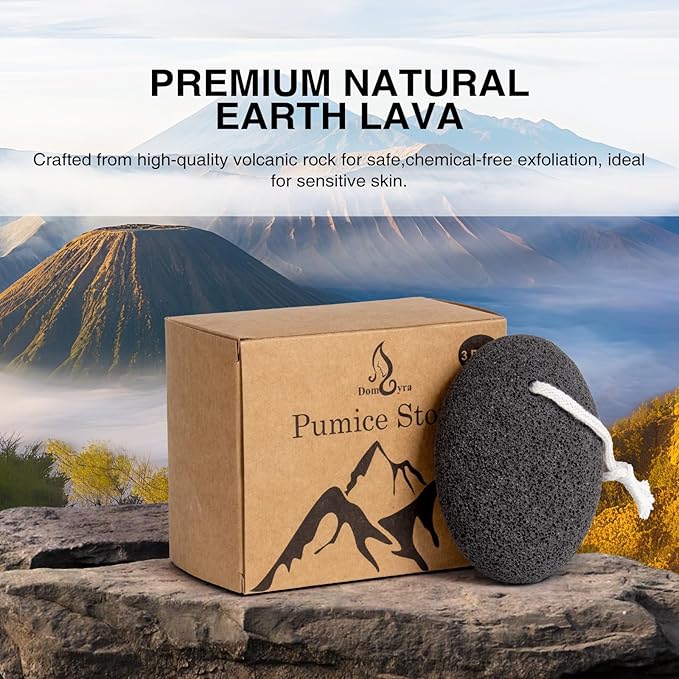 Natural Pumice Stone Set - 3-Pack Oval-Shaped Volcanic Lava Foot Scrubber Files for Callus, Corn, Cracked Heel, and Dead Skin Exfoliation, 4 x 2.8 x 1.6 Inches