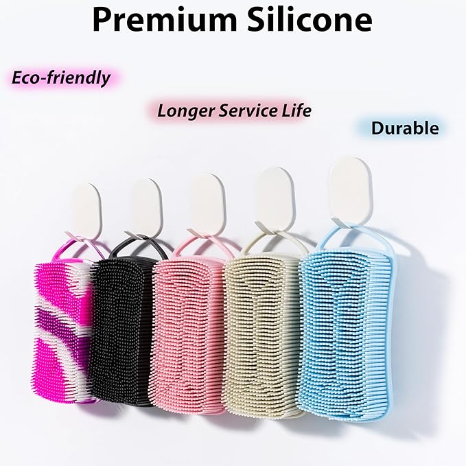 2 PC Silicone Body Scrubber, 2 in 1 Exfoliating Shower Bath Scrubber, Soft Silicone Loofah for Sensitive Skin, Shower Hair Scalp Massager, Easy to Clean, Lather Well (Black&Green)