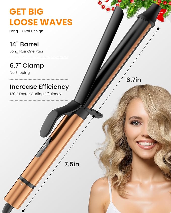 1.25 inch Long Barrel Curling Iron,Extra-Long Curling Wand with 8 Heat Settings,Mescomb Curling Iron for Smooth Lasting Styling,Suitable for All Hair Type,Dual Voltage Damage Christmas Gifts for Women