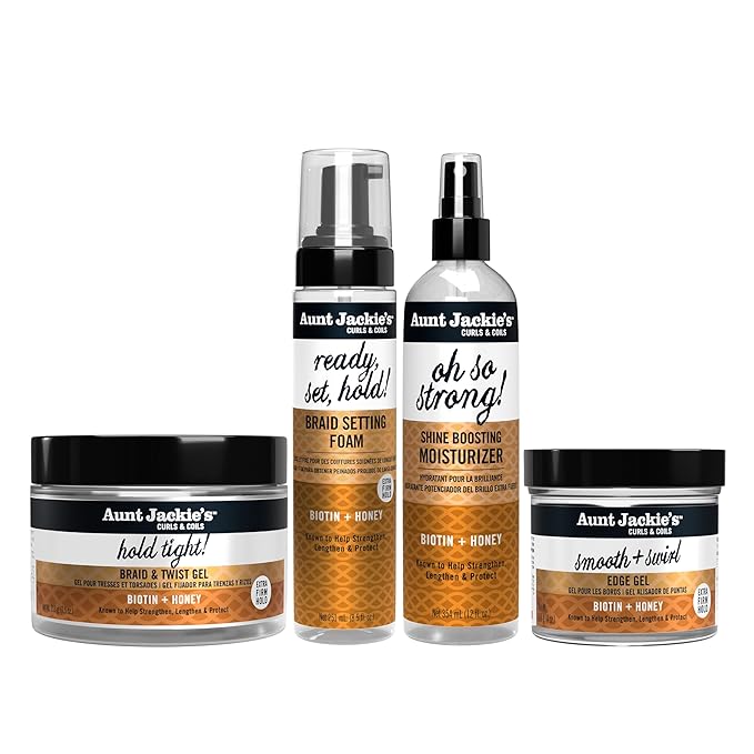 Aunt Jackie's Curls & Coils Braid + Twist Collection Ready, Set, Hold Braid Setting Foam with Extra Firm Hold, 8.5 fl oz