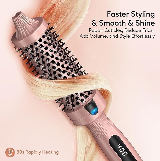 Terviiix Thermal Brush Get Voluminous Style, Quick Heating Hot Brush, Ceramic Tourmaline Ionic Heated Curling Iron, Digital Display 9 Temperatures Curling Wand, Dual Voltage, 1.5 Inch