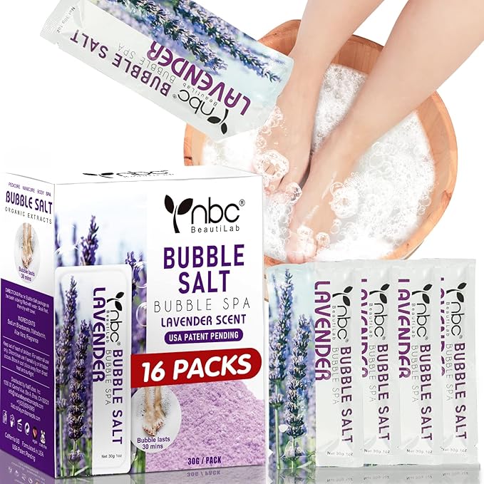 Pedicure Foot Soak, Foot Spa Soak, Pedicure Kit, Bubble Foot Bath for Tired & Dry Cracked Feet 16 Packs A Box, Lavender