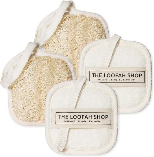 Premium Loofah Face Scrubber, Exfoliating Face Luffa Pad, Natural Cleansing Loofah Sponge for Deep Exfoliation. EcoFriendly Loofa for Men and Women in Cotton Travel Pouch, (1pack 4pcs)