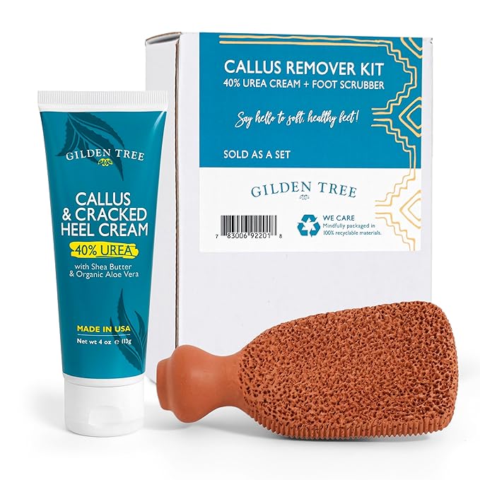 Gilden Tree Foot Callus Remover Kit - 40% Urea Cream & Handmade Terra-Cotta Pumice Stone for Feet - Callus Remover for Feet with Shea Butter & Aloe Vera - Cracked Heel Treatment & Moisturizer