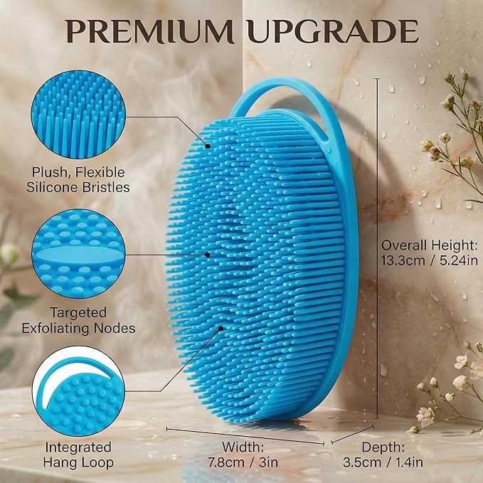 3-Pack Silicone Shower Scrubber for Body – Dual-Sided Loofah Brush with Ergonomic Handle, Fast-Drying Exfoliator – Black, Blue, Green