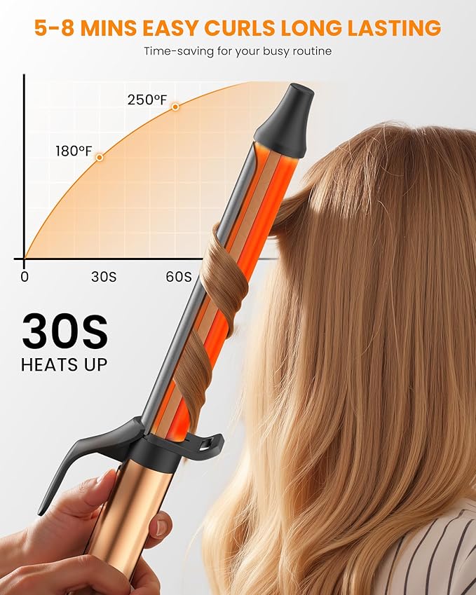 1.25 inch Long Barrel Curling Iron,Extra-Long Curling Wand with 8 Heat Settings,Mescomb Curling Iron for Smooth Lasting Styling,Suitable for All Hair Type,Dual Voltage Damage Christmas Gifts for Women