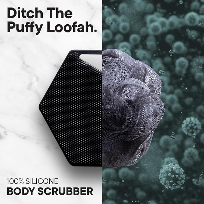 TOOLETRIES Body Scrubber 2.0 – Premium Silicone Scrubber for Cleaning, Exfoliating Your Skin – Extra Long Lather Boosting Bristles with Ergonomic Handle, Long-Lasting & Easy to Clean - Charcoal