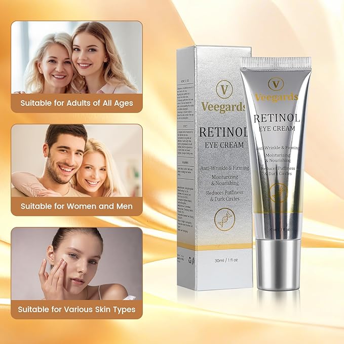 Retinol Eye Cream for Dark Circles, Wrinkles & Puffiness - Under Eye Cream with Anti-Aging Formula to Smooth Fine Lines, Eye Tightener & Reduce Eye Bags,Eye Firming Cream 1 Fl Oz