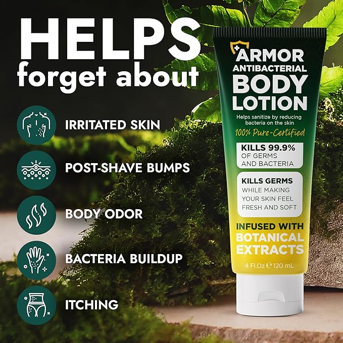 Antibacterial Body Lotion | Kills 99.9% of Germs & Bacteria | Body Lotion for Women & Men Helps Sanitize Skin | Infused with Botanical Extracts | Fresh, Soft & Moisturized Skin | 4 fl oz