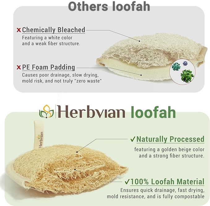 Vietnamese Natural Loofah Exfoliating Body Scrubber Pads, 100% Plant-Based Shower Luffa Sponge, Bath Loofah for Women Men, 2-Pack