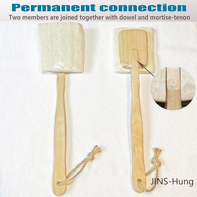 2-Pack Natural Loofah Exfoliating Bath Brush - Body luffa loofa Sponge On a Stick - Sponge Scrubber with Long Wooden Handle Back Brush for Men & Women - Bath Spa Shower