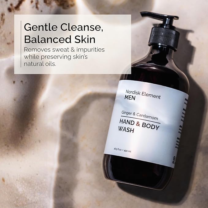 Nordisk Element Men’s Hand & Body Wash | Ginger & Cardamom Cleanser with Quince & Betaine | Hydrating Vegan Cruelty-Free Mens Shower Gel & Bodywash | Pump, Natural Shower Gel for Men | 16.5 fl oz