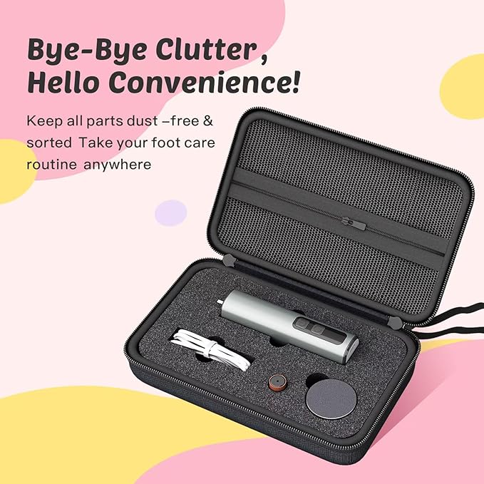 Electric Foot Callus Remover - 9-Speed with Glass Crystal Grinding Disc & Storage Box, 80/120 Grit Sandpapers (20pcs), 10 Nail Heads, Type-C Fast Charge for Dead Skin