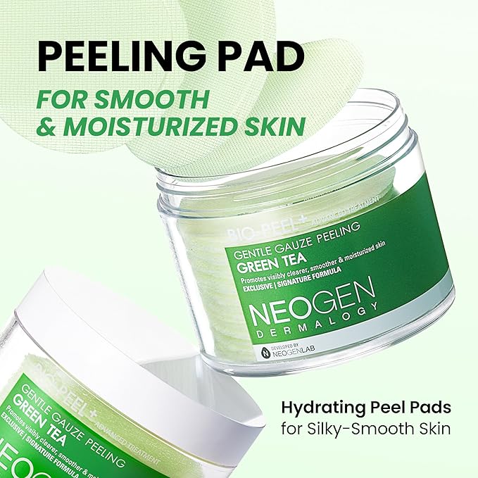 DERMALOGY by NEOGENLAB Bio-Peel Gauze Peeling Pads (Green Tea, 30 pads) - Exfoliating & Hydrating & Soothing Peeling Pad with PHA & Green Tea & Centella Asiatica - Korean Skin Care