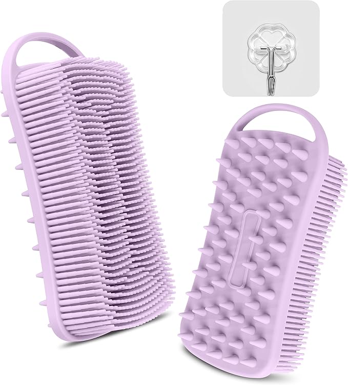 Silicone Body Scrubber, 2 in 1 Body Brush Hair Scalp Brush for Shower and Bath, Easy Clean, Lathers Well, Stimulating Blood Circulation More Hygienic Than Loofah, Fit Women Men.1Pc Lavender