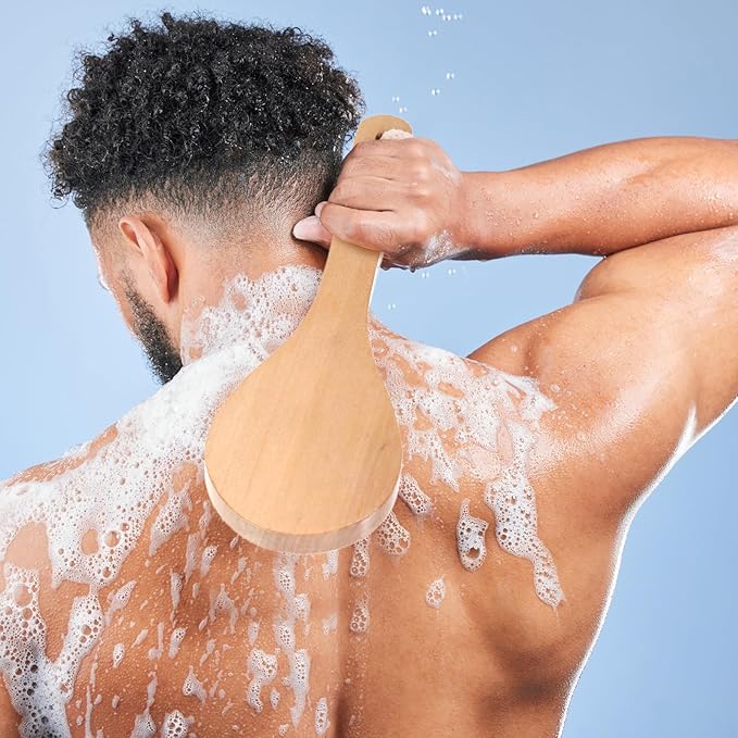 4 Pcs Dry Brushing Body Brush for Lymphatic Drainage, Pore Cleaning Brush Set Long Handle Back Scrubber for Shower, Soft Dry Brush for Body Face, Bath Brushing Cellulite Exfoliating Brushes