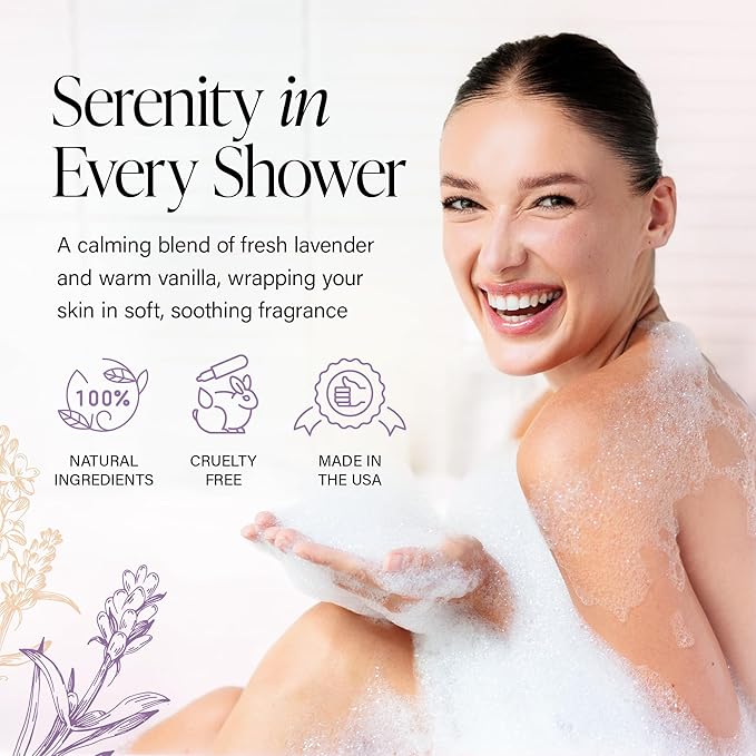 Antibacterial Body Wash for Women – Tea Tree Body Wash for Jock Itch, Athlete’s Foot, Eczema & Back Acne – Deep Cleansing & Nourishing – Relaxing Lavender & Vanilla Scent Safe for All Skin Types 8oz