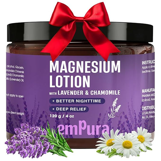 Lavender Magnesium Lotion, Nighttime Magnesium Cream with Chamomile, Shea Butter & Jojoba Oil - Muscle Relief & Relaxation for Legs, Arms, Feet - Christmas Gifts for Women (4oz)