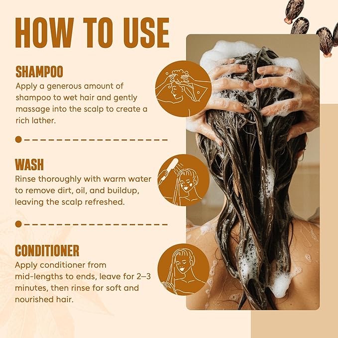 Castor Oil Shampoo and Conditioner Set | 16 fl oz Each | with Batana Oil | Strengthening, Thickening & Hydrating Formula | Supports Hair Growth & Fuller, Healthier Hair