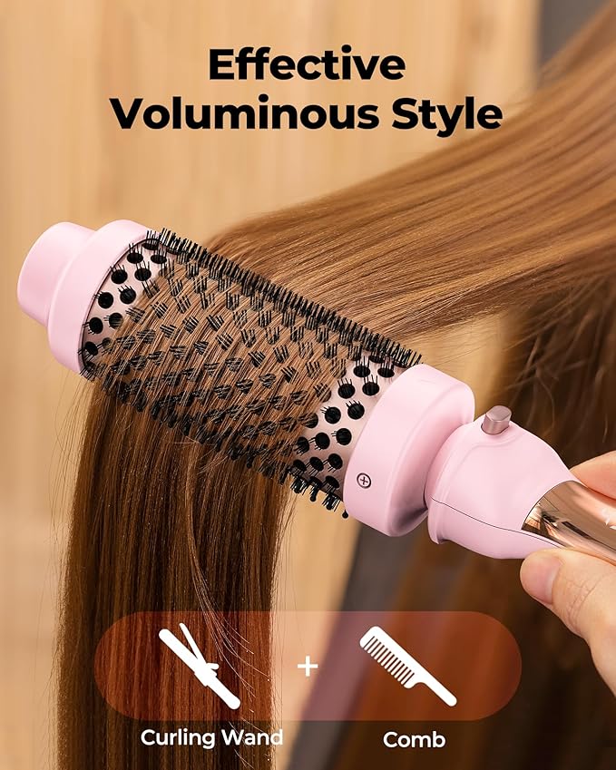 Farery Thermal Brush Set 3 in 1, Ceramic Curling Wand & Hot Brush with 9 Temperatures. 3 Interchangeable Travel Curling Irons for Short, Medium & Long Hair (1.25'', 1.5'' & 1.75'' Barrels)