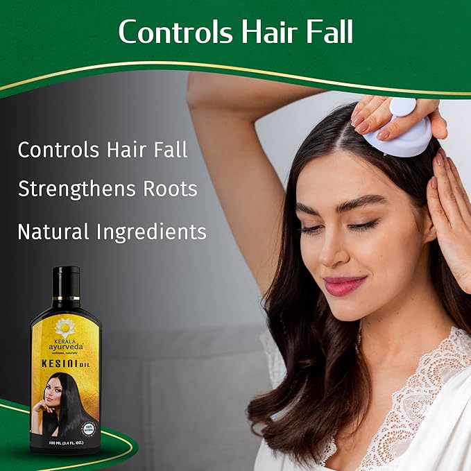 Kerala Ayurveda Kesini Hair Oil (3.38 fl oz) | Herbal Blend with Bacopa, Hibiscus, Amla, Indigo, Castor & Coconut Oil | Deeply Nourishes Dry Scalp & Strengthens Hair | Paraben-Free, Mineral Oil-Free
