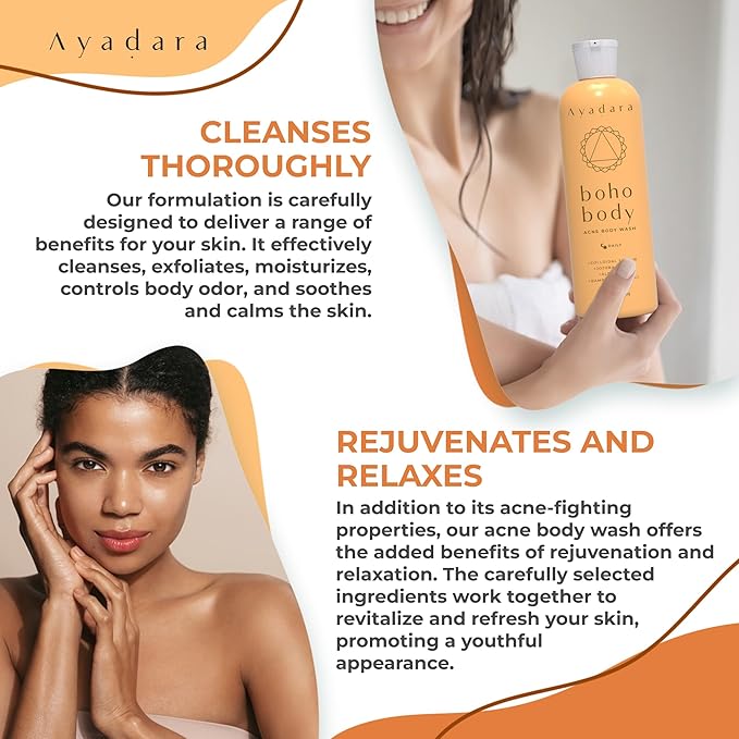 Boho Body Acne Body Wash, 8oz, Back Acne, Body Wash With Hydrating Aloe Vera that Hydrates Skin, Wash for Sensitive Skin Men and Women, 50+ Uses