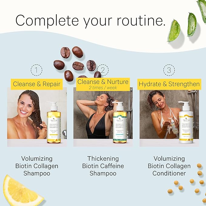 Tree to Tub Vegan Biotin and Collagen Conditioner for Dry, Damaged Hair - Volumizing Sulfate Free Fine Hair Thickening Conditioner for Women & Men w/Organic Argan Oil, All Natural Lemon, Tea Tree Oil