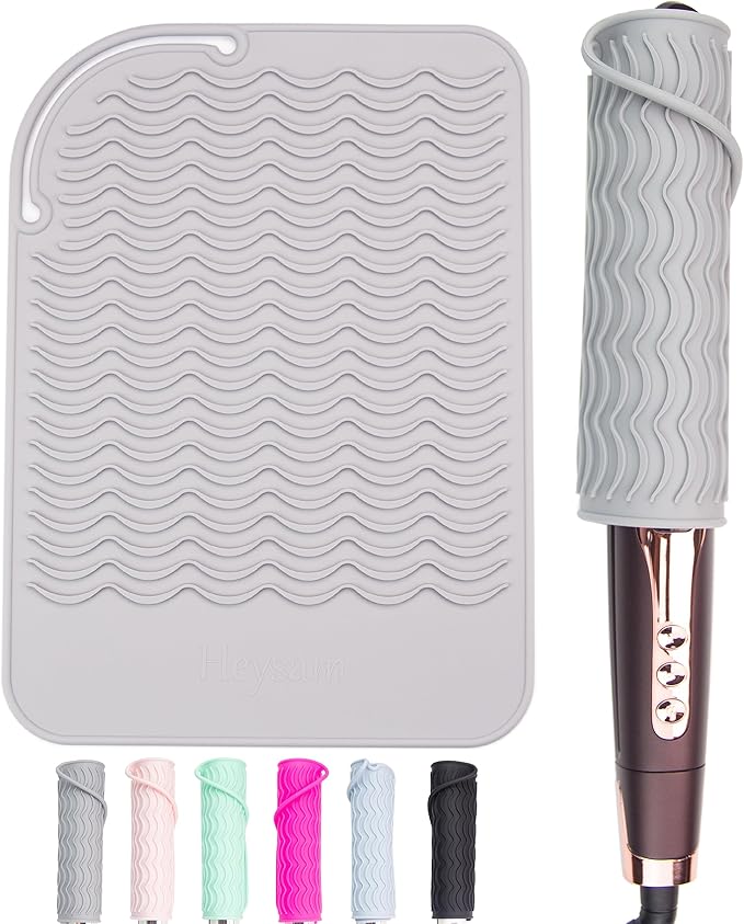 Heysam Flat Iron Silicone Mat for Hair Tools-Curling Iron and Hair Straighteners, Heat Resistant Mat for Travel Vanity Salon, Portable Vanity Pad/Organizer, Size (9“ x 6.5”) – Gray