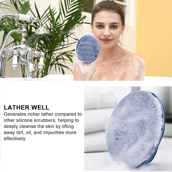 Food-Grade Soft Silicone Body Cleansing Brush Shower Scrubber, Gentle Exfoliating and Massage for All Kinds of Skin (Dark Blue)