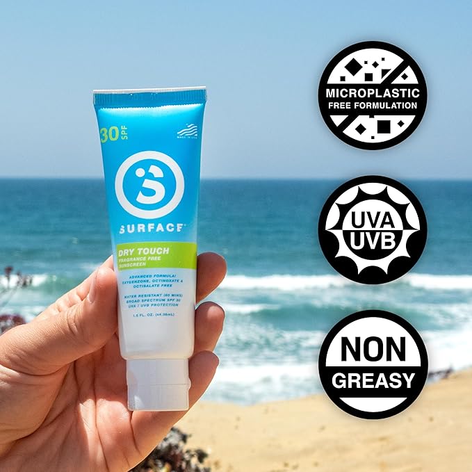 Surface Sunscreen Lotion SPF 50 for Face and Body, Natural Formula, Lightweight and Reef Friendly, Broad Spectrum UVA UVB Protection, Water Resistant Sun Care for Outdoor Use, Fragrance Free, 1.5oz