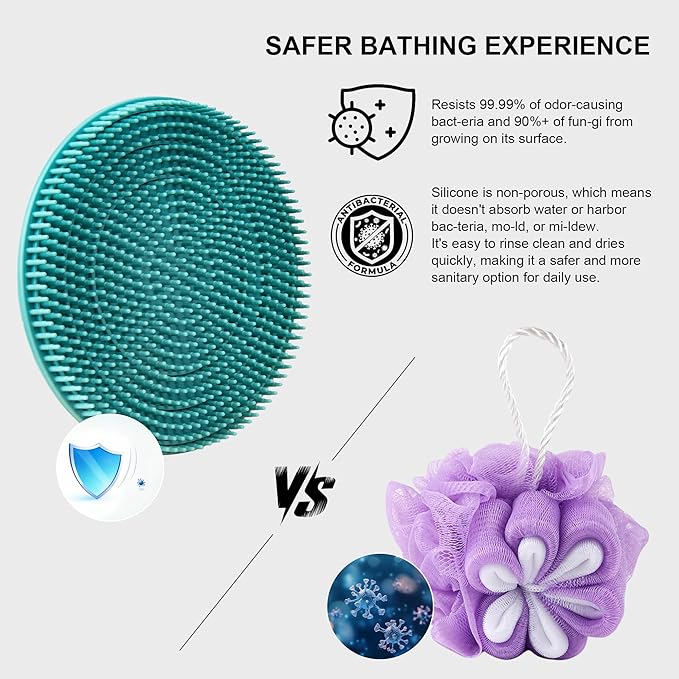 INNERNEED Food Grade Silicone Body Scrubber Gentle Exfoliating Brush for Women Men Deep Clean for All Skin Types, More Hygienic and Well Lather (Black+Dark Green+Dark Blue)