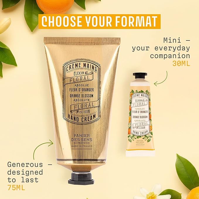 Panier des Sens Orange Blossom Hand Cream with Olive Oil - Nourishing Hand Cream for Dry Cracked Hands 97% Natural Ingredients - Dermatologically Tested Hand Lotion for Woman Made in France, 2.5 fl oz