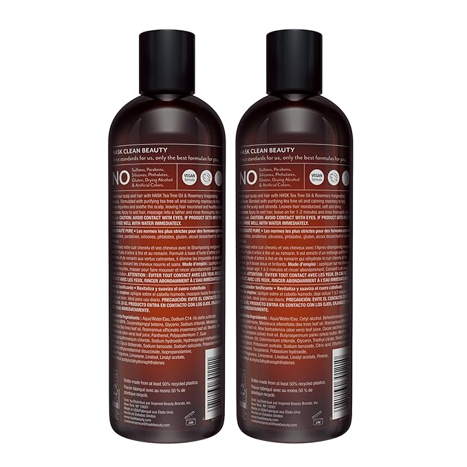 HASK Tea Tree Oil & Rosemary Invigorating Shampoo + Conditioner Set | Refreshes Scalp, Soothes, Sulfate-Free, Paraben-Free, Gluten-Free, Color Safe | 12oz each