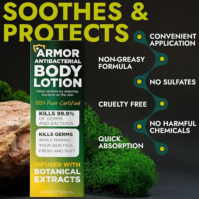 Antibacterial Body Lotion | Kills 99.9% of Germs & Bacteria | Body Lotion for Women & Men Helps Sanitize Skin | Infused with Botanical Extracts | Fresh, Soft & Moisturized Skin | 4 fl oz