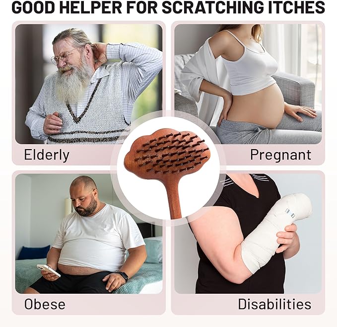 Wooden Back Scratcher, 16.34'' Long Handle Handmade Wood Brush Needle Effective in Relieving Itching, Rascador de Espalda, Backscratcher for Men and Women, Gift for Father, Husband, Elderly