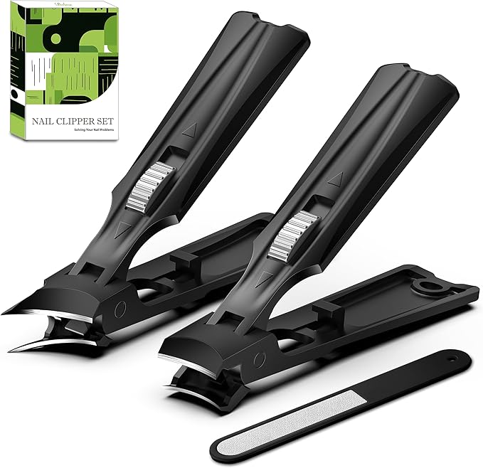 BALUCA Heavy Duty Toenail Clippers for Men & Seniors - Ultra Sharp Wide Jaw Nail Clipper for Thick & Ingrown Toenails, Long Handle Toe Nail Clipper for Seniors, Anti-Splash Design & Safety Lock