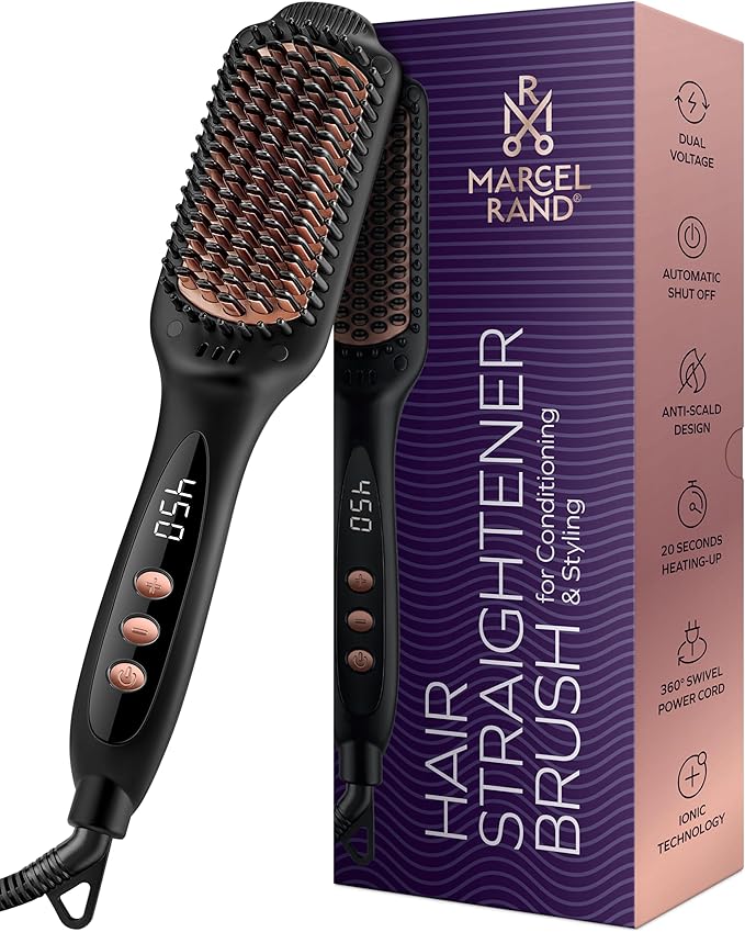 Professional Dual Voltage Hair Straightener Brush, Hair Straightening Brush w/Ions for Healthy, Anti Frizz, Flat Iron Comb w/ 16 Temps, Fast Heating, Styling Hot Dryer for Women