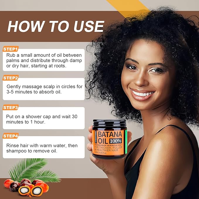 Batana Oil for Hair Growth Dr Sebi, 100% Raw Organic Batana Hair Mask from Honduras, Wild Growth Hair Oil, Scalp Oil Promotes Hair Thickness, Prevents Loss for Men & Women, 4.06 fl oz