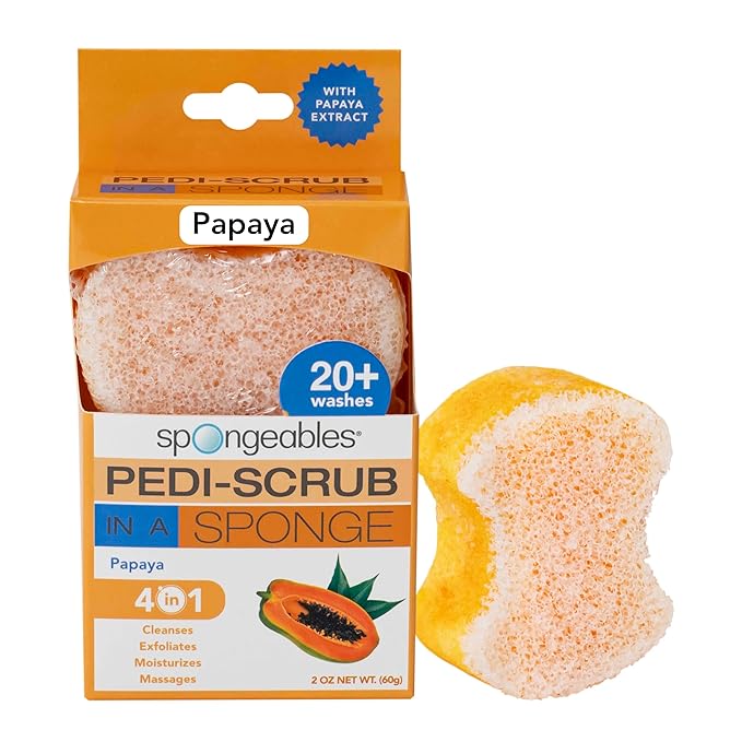Spongables Pedi Scrub Foot Exfoliating 20+ Wash Sponge, Papaya, 1 Count