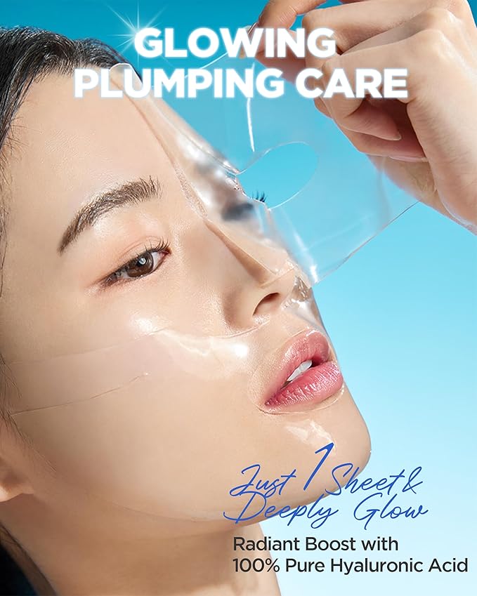 WELLAGE Real Hyaluronic Glow Booster PDRN Hydrogel Face Sheet Mask - Over night Face Masks for Deep Moisture Plumping and Radiant Skin - Korean Skincare, 5 Sheets