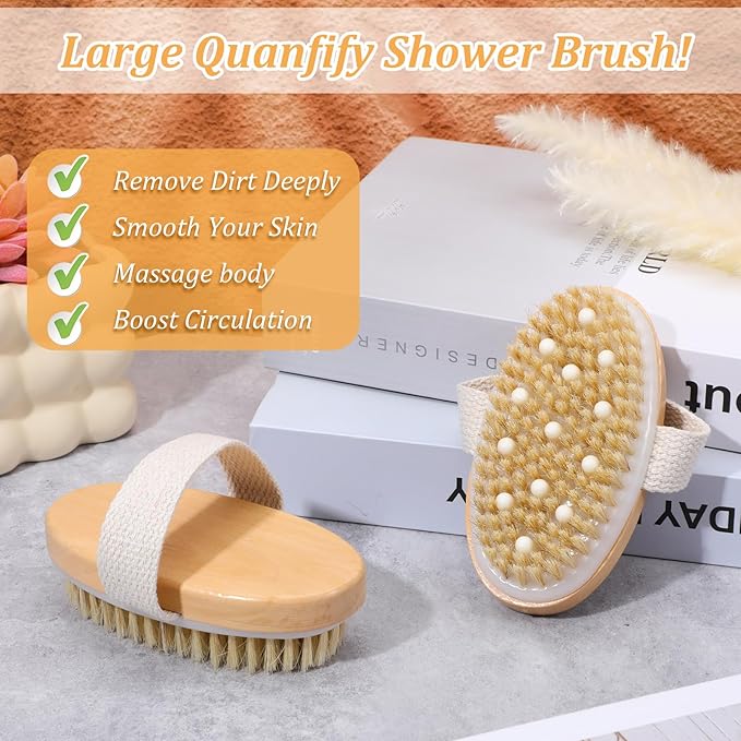 8 Pcs Dry Brushing Body Brush Exfoliating Brush with Massage Nodule Dry Skin Body Scrubber for Shower Bath Back Circulation Improvement Dead Skin Exfoliator (4.92 x 2.55 Inches, Wood Color)