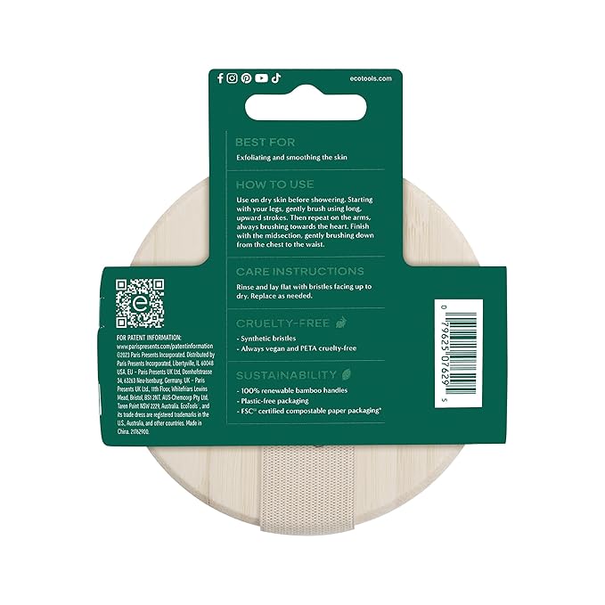EcoTools Dry Body Brush, For Post Shower & Bath Skincare Routine, Removes Dirt & Promotes Blood Circulation, Helps Reduce Appearance of Cellulite, Eco-Friendly, Vegan & Cruelty-Free, 1 Count
