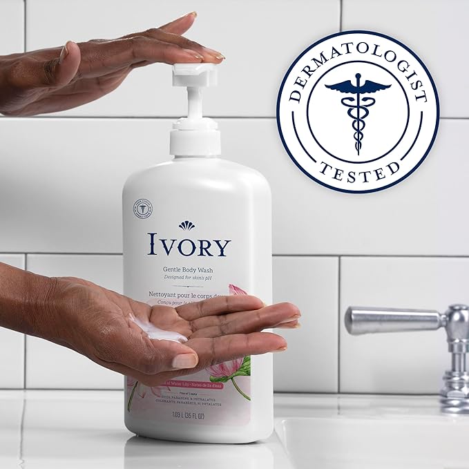 Ivory Body Wash, Designed for the Whole Family, Gentle Formula, Free of Dyes Heavy Perfumes Parabens Phthalates & Silicones, Water Lily Scent, 35 oz