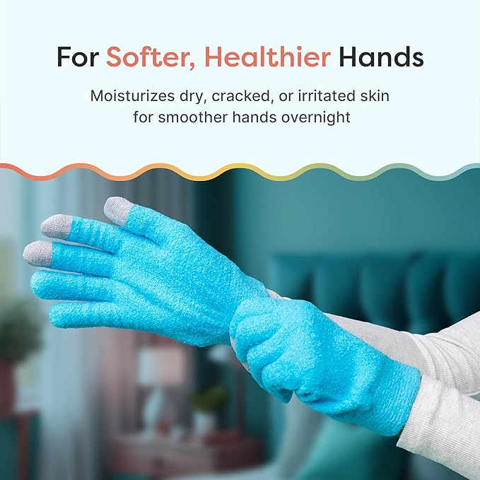 ZenToes Moisturizing Gloves for Dry Hands, Gel Infused with Jojoba Seed Oil, Olive Oil and Vitamin E, Overnight Hand Moisturizer (OSFM, Fuzzy Blue with Media Tips)